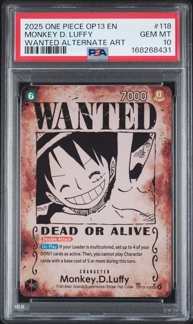 2025 One Piece OP13 EN #118 Monkey.D.Luffy Wanted Poster ALT ART PSA 10