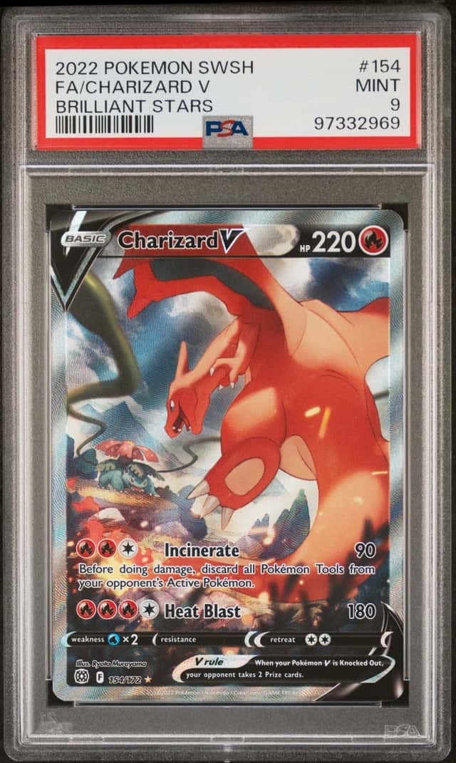 2022 Pokemon Sword & Shield Brilliant Stars Full Art Charizard V #154 PSA 9 MINT