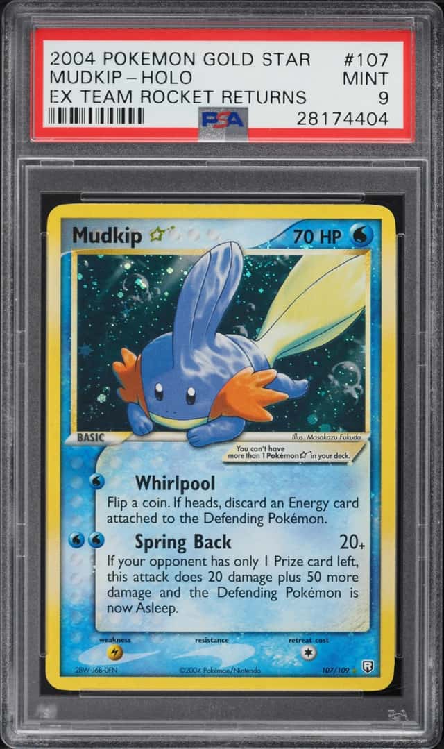 2004 Pokemon EX Team Rocket Returns Gold Star Holo Mudkip #107 PSA 9 MINT