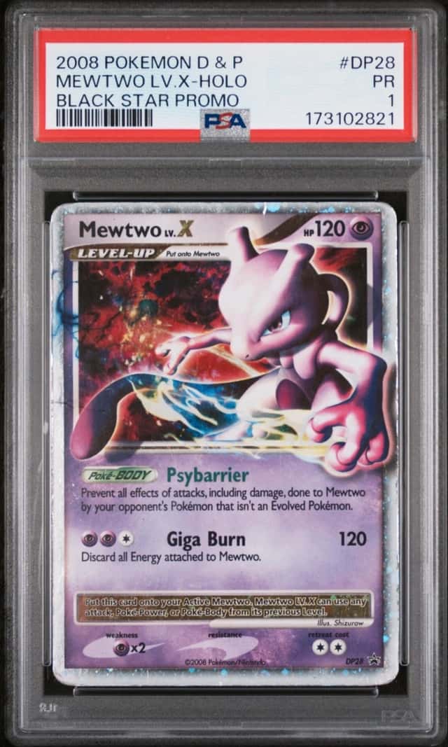 2008 POKEMON DIAMOND & PEARL BLACK STAR PROMO #DP28 MEWTWO LV.X-HOLO PSA 1