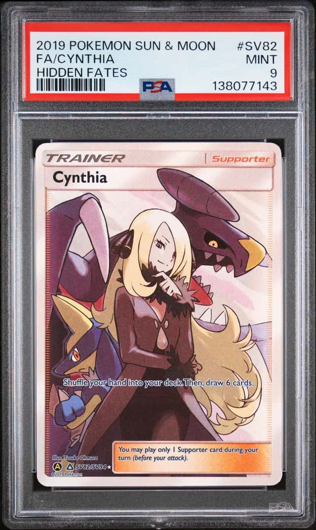 2019 POKEMON SUN & MOON HIDDEN FATES #SV82 FULL ART/CYNTHIA PSA 9