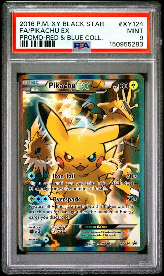 2016 Pokemon XY Black Star Pikachu EX Full Art Prmo Red & Blue #XY124 PSA 9 Mint
