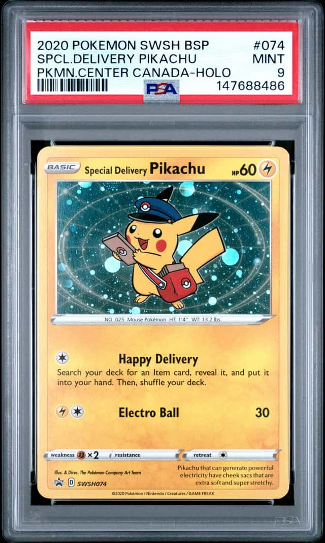 2020 Black Star Special Delivery Pikachu Pokemon Center Canada #074 PSA 9