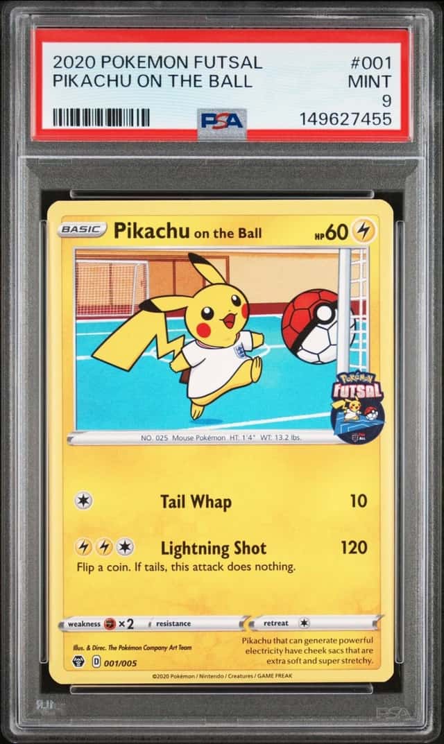 2020 POKEMON FUTSAL #001 PIKACHU ON THE BALL PSA 9