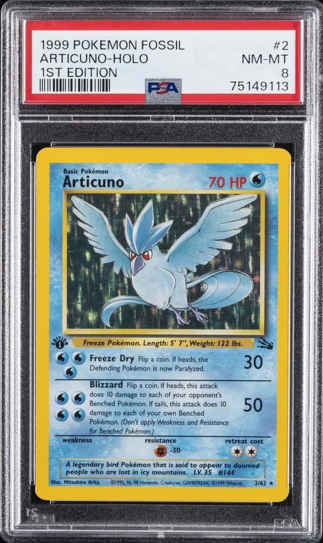 1999 POKEMON FOSSIL 1ST EDITION #2 ARTICUNO-HOLO PSA 8
