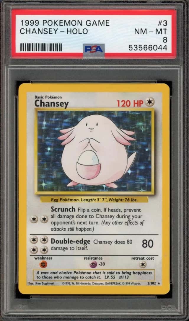 Pokemon Chansey Holo Base Set Unlimited 3/102 PSA 8