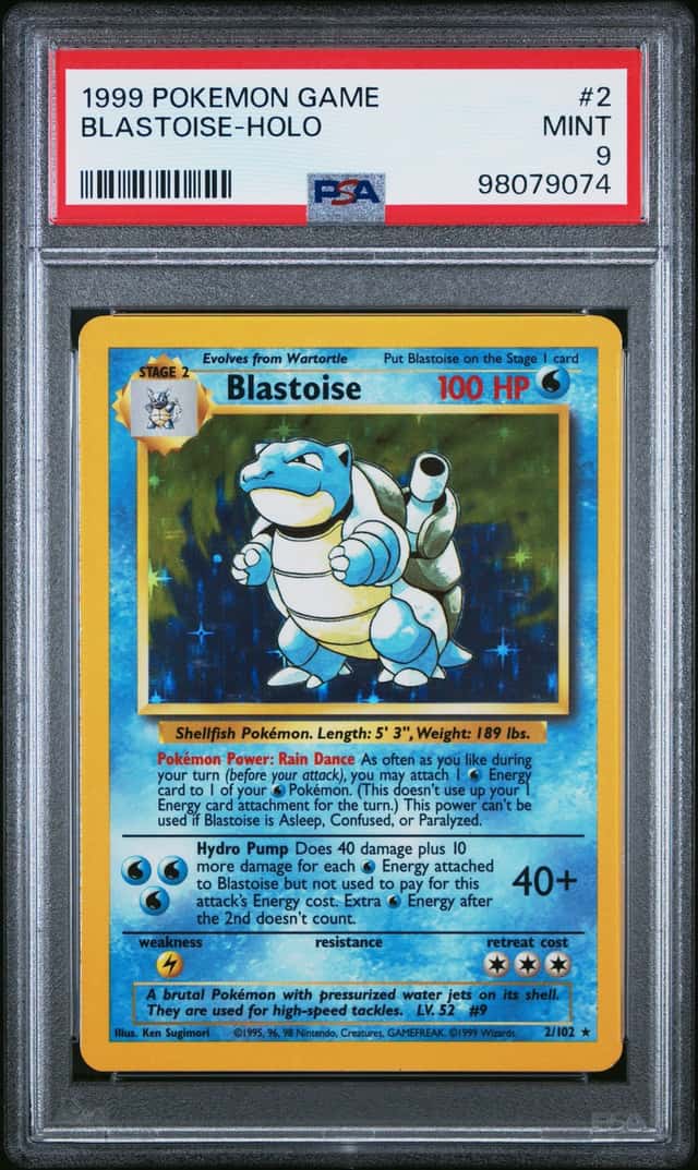 Pokemon Base Set Blastoise 2/102 Holo Rare English 1999 PSA 9 Graded