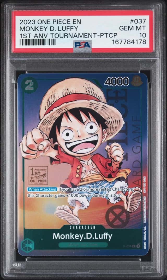 2023 ONE PIECE 1ST ANNIVERSARY TOURNAMENT #037 MONKEY D. LUFFY PSA 10