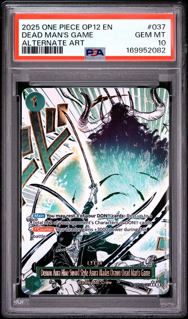 2025 ONE PIECE OP12-LEGACY OF THE MASTER ALT ART #037 DEAD MAN'S GAME PSA 10