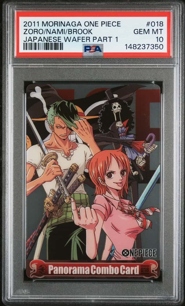 2011 ONE PIECE MORINAGA JAPANESE WAFER PART 1 #018 BROOK/NAMI/ZORO PSA 10