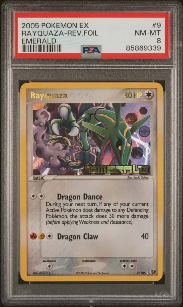 2005 Pokemon EX Emerald Rayquaza Reverse Holo #9/106 PSA 8