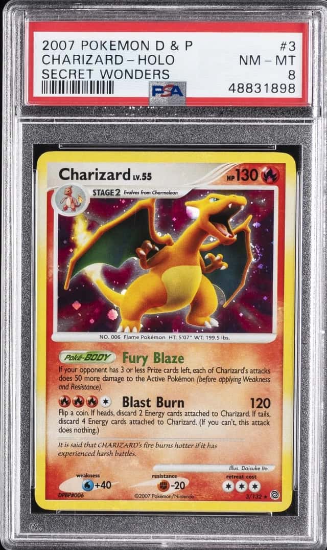 2007 POKEMON DIAMOND & PEARL SECRET WONDERS #3 CHARIZARD-HOLO PSA 8