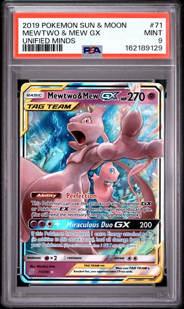Pokemon 2019 Mewtwo & Mew GX 71/236 Tag Team Ultra Rare Unified Minds PSA 9