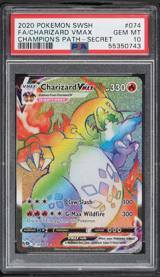 2020 Pokemon Sword & Shield Champion's Path Rainbow Rare Charizard VMAX #74 PSA 10 GEM MINT