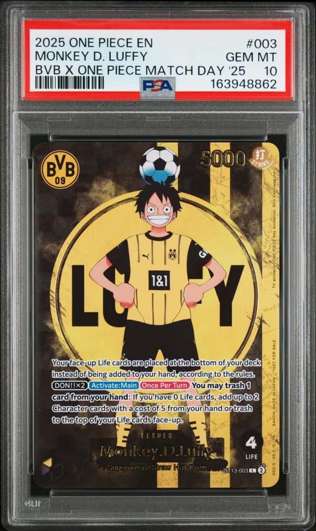 2025 ONE PIECE PROMOS BVB X ONE PIECE MATCH DAY 2025 #003 MONKEY D. LUFFY PSA 10