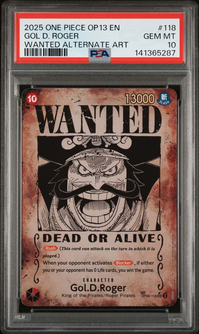 205 One Piece OP13 EN Gol.D.Roger Wanted Alternate Art #OP09-118 PSA 10 Gem Mint