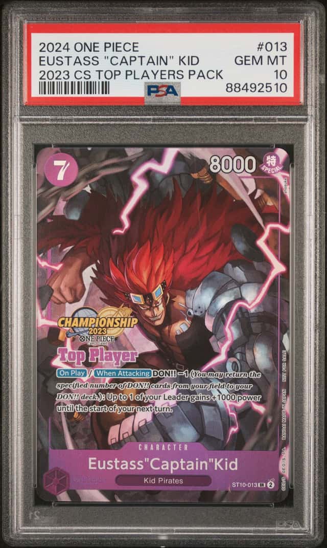 ONE PIECE CCG ST10-013 EUSTASS "CAPTAIN" KID FOIL 2023 TOP PLAYERS PACK PSA 10 