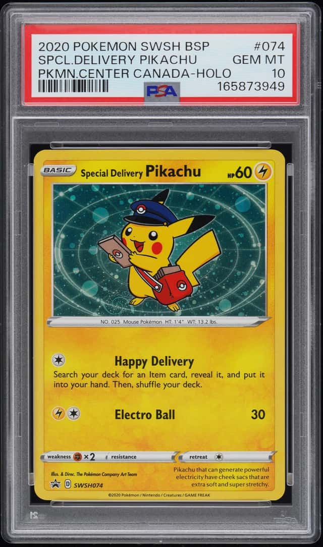 2020 Pokemon Sword and Shield Black Star Promo Pokemon Center Canada Holo Special Delivery Pikachu #074