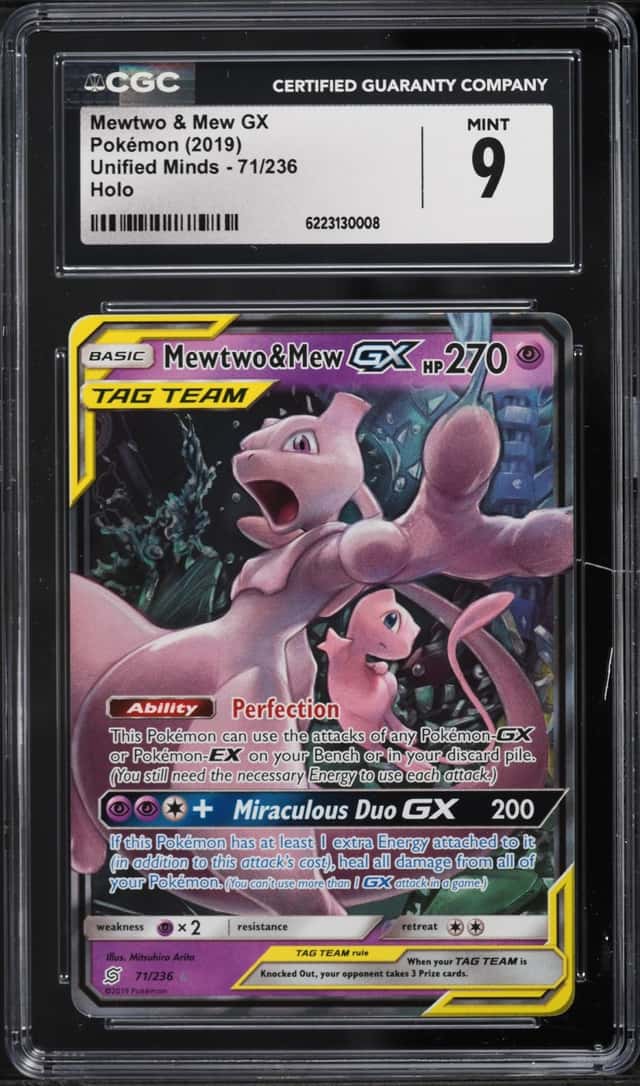 2019 Pokemon Sun & Moon Unified Minds Holo Mewtwo & Mew Gx #71 CGC 9 MINT