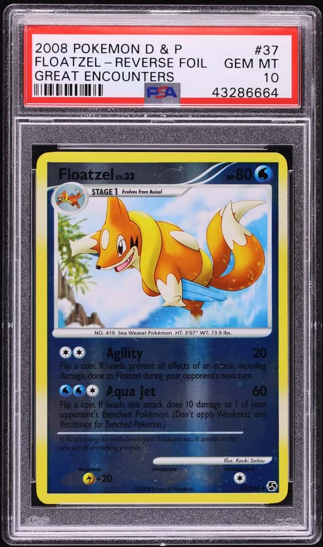 2008 Pokemon Diamond & Pearl Great Encounters Reverse Holo Floatzel #37 PSA 10 GEM MINT