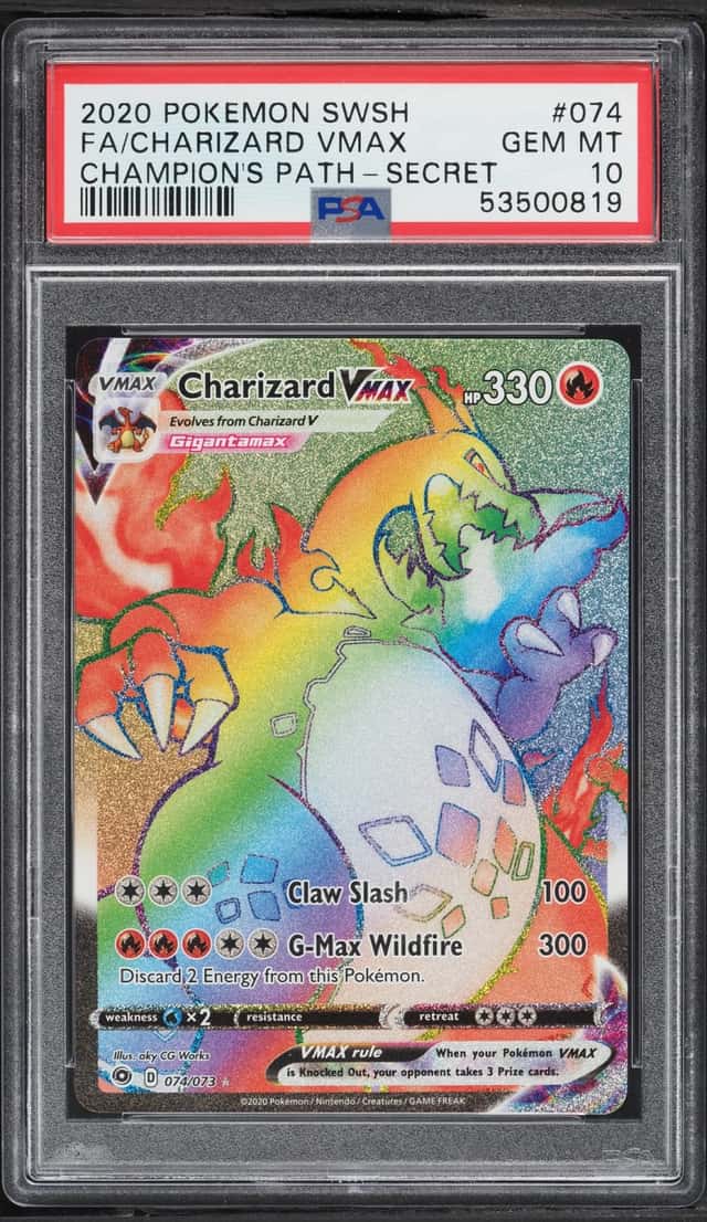 2020 Pokemon Sword & Shield Champion's Path Rainbow Rare Charizard VMAX #74 PSA 10 GEM MINT