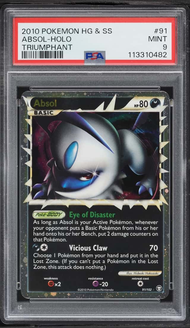 2010 Pokemon HeartGold & SoulSilver Triumphant Holo Absol #91 PSA 9 MINT