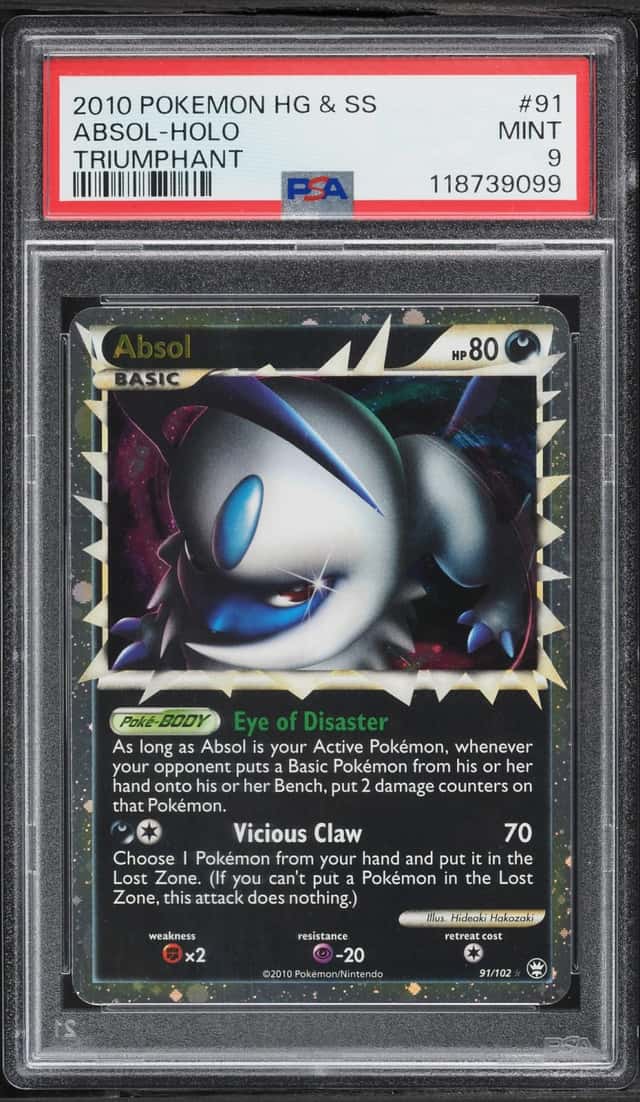 2010 Pokemon HeartGold & SoulSilver Triumphant Holo Absol #91 PSA 9 MINT
