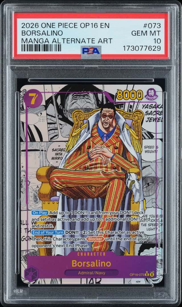 2026 ONE PIECE OP16-THE TIME OF BATTLE MANGA ALTERNATE ART #073 BORSALINO PSA 10