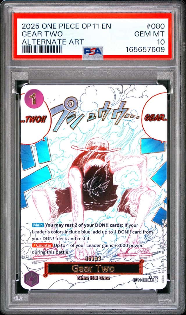 2025 ONE PIECE OP11-A FIST OF DIVINE SPEED ALTERNATE ART #080 GEAR TWO PSA 10