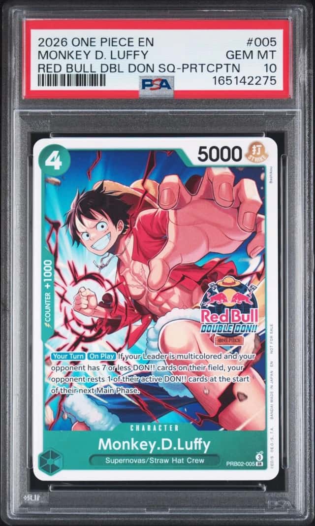 One Piece Monkey D. Luffy Promo 005 Red Bull Double Don! SQ Participation PSA 10