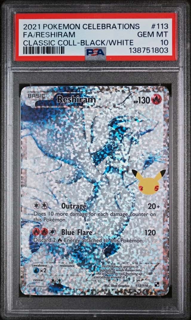 Pokemon TCG PSA 10 2021 Reshiram 113/114 Celebrations Classic Holo EN