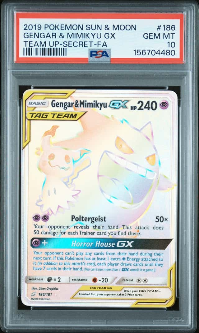 GENGAR & MIMIKYU GX 2019 POKEMON SM TEAM UP 186/181 SECRET RARE PSA 10 Q3963-5