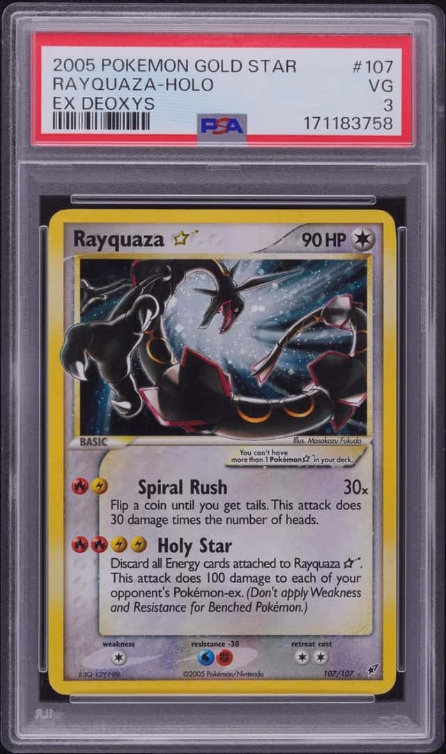 2005 POKEMON EX DEOXYS GOLD STAR #107 RAYQUAZA-HOLO PSA 3