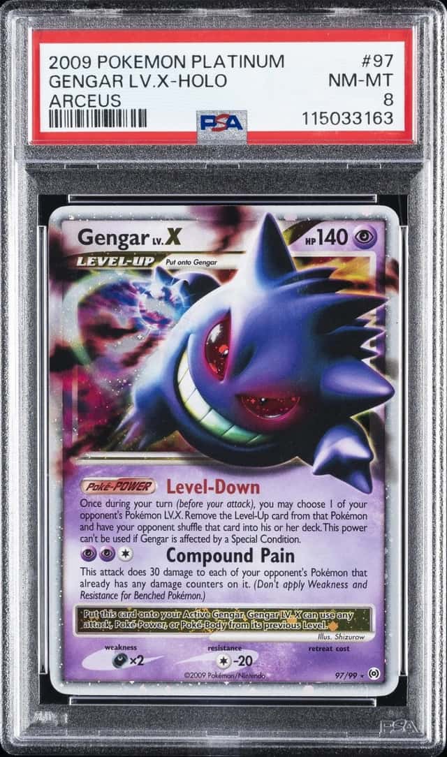 2009 POKEMON PLATINUM ARCEUS #97 GENGAR LV.X-HOLO PSA 8