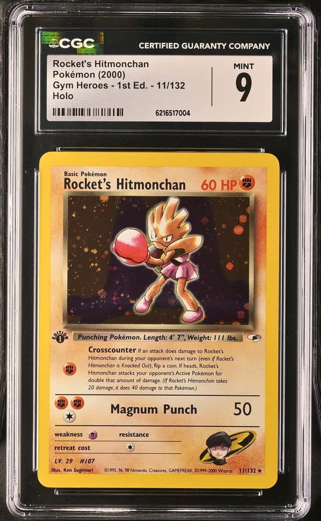 Rocket's Hitmonchan 011/132 Gym Heroes Holo Pokemon Card WOTC CGC 9