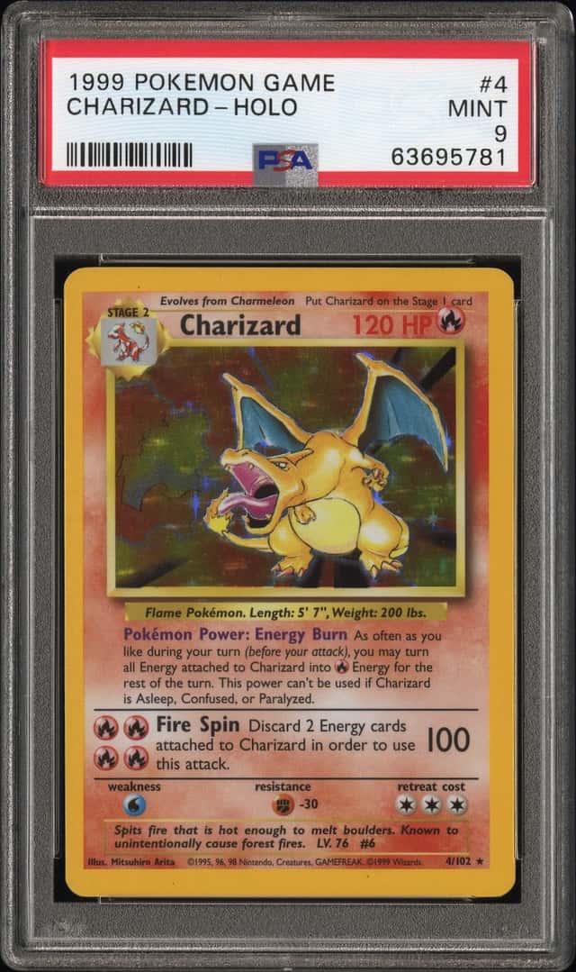 1999 Pokemon Unlimited Charizard Rare Holo #4/102 PSA 9