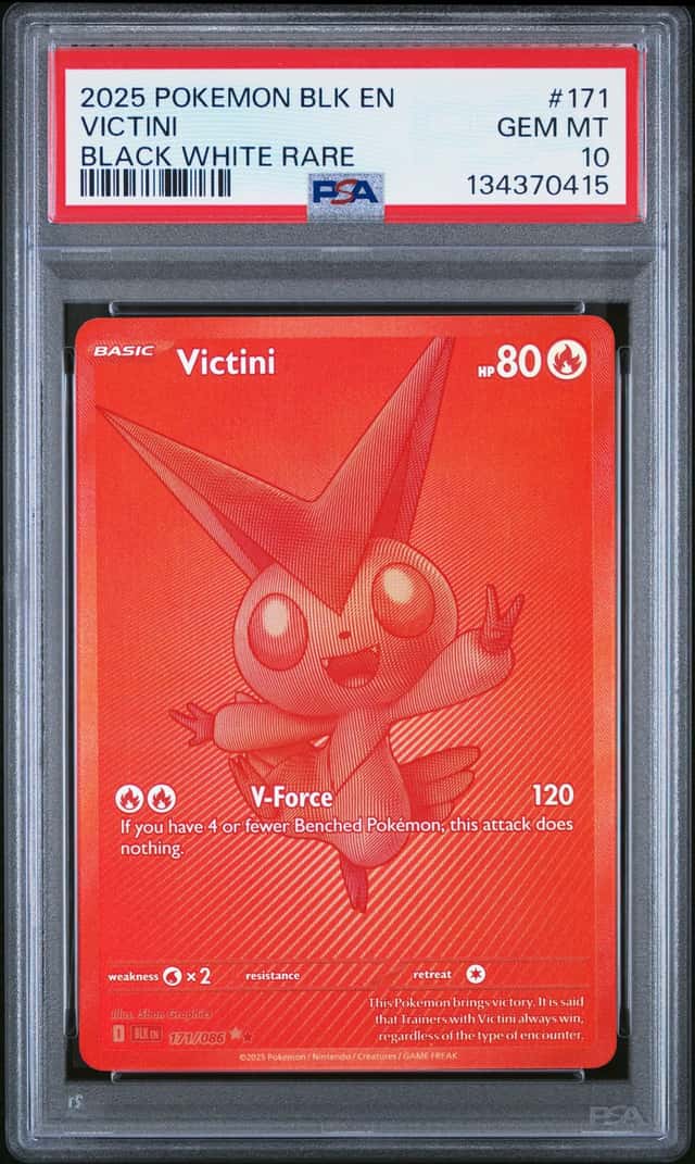 2025 Pokemon BLK EN Black Bolt Black and White Rare #171 Victini PSA 10 GEM MINT
