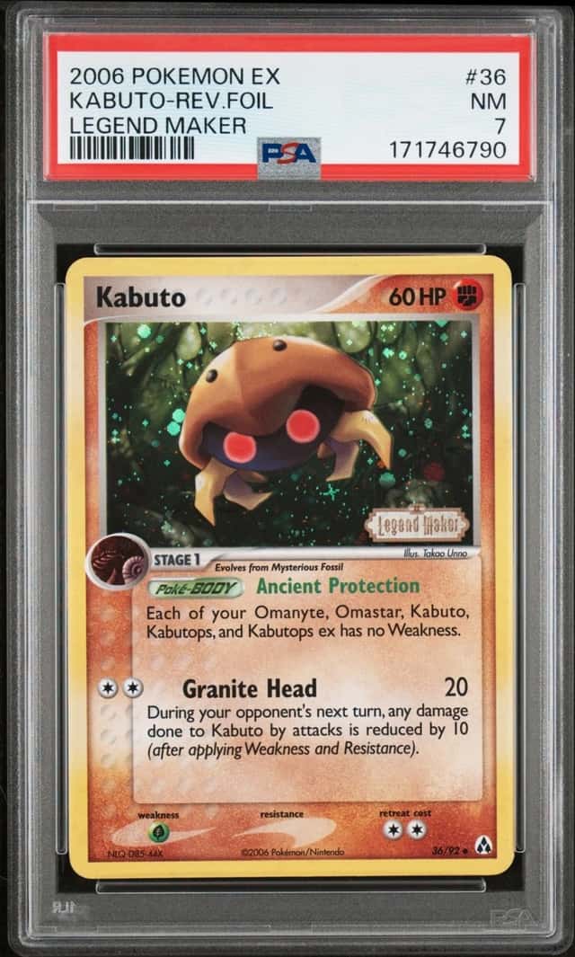 2006 POKEMON EX LEGEND MAKER #36 KABUTO-REVERSE FOIL PSA 7