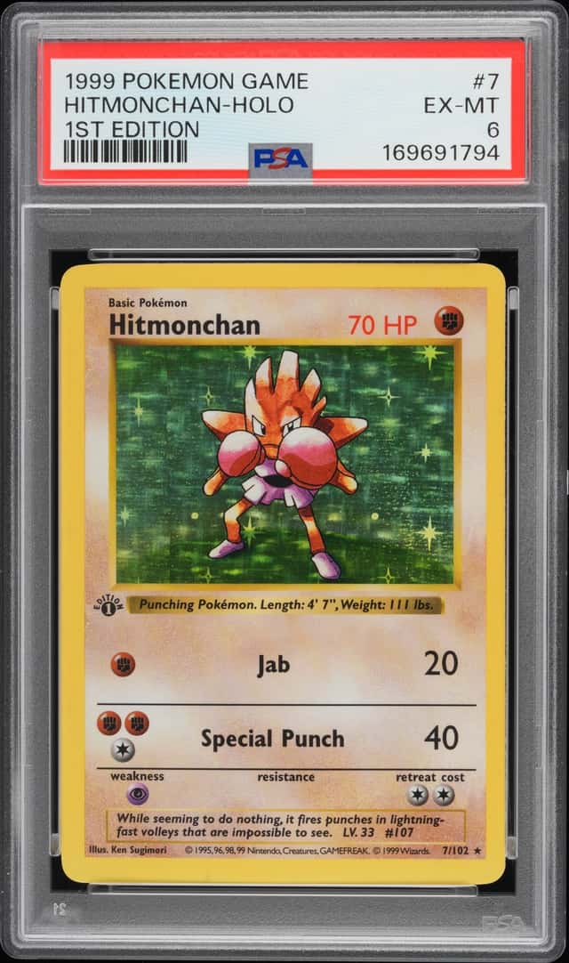 1999 Pokemon 1st Edition Hitmonchan Holo #7/102 PSA 6