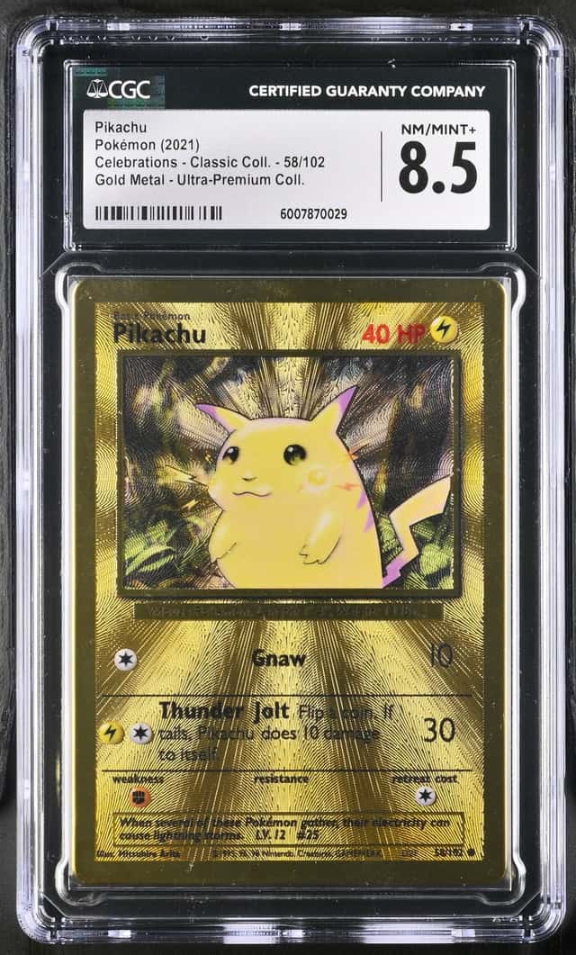 Pokemon Pikachu 58/102 Gold Metal Promo Celebrations Ultra-Premium Coll. CGC 8.5