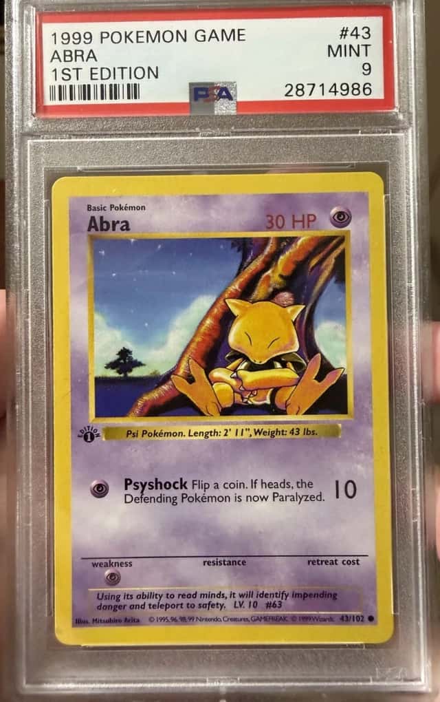 1999 Pokemon Base Set Abra #43 PSA 9 1st Edition Mint Shadowless