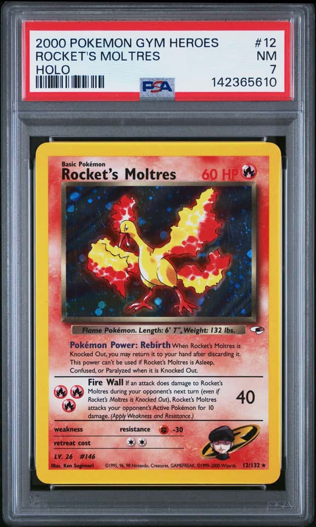 2000 Pokemon Gym Heroes #12 Rocket's Moltres - Holo PSA 7 NM
