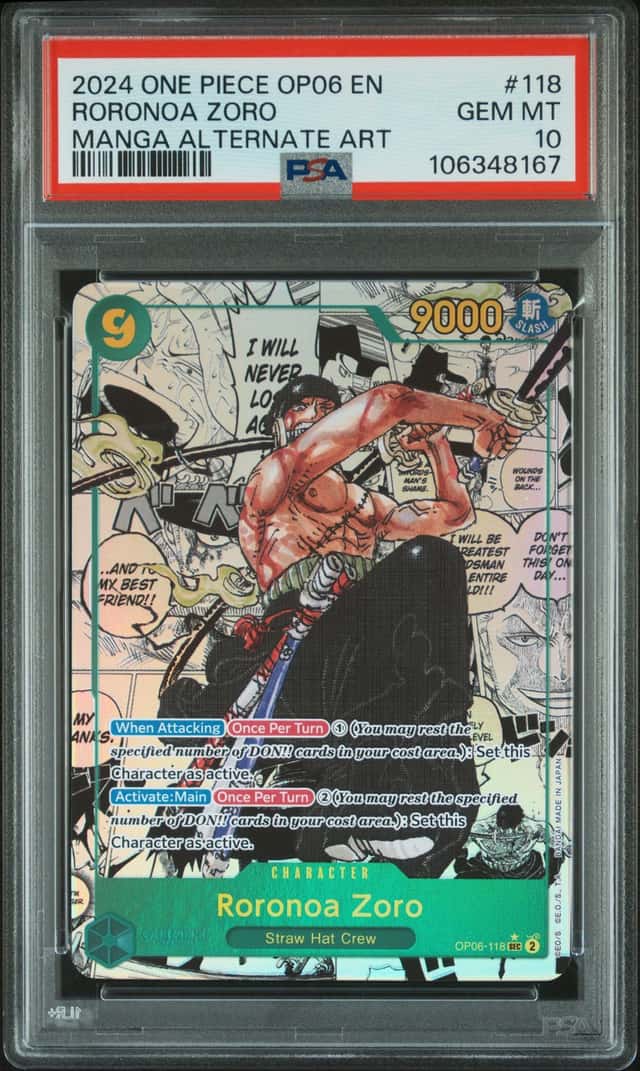2024 One Piece OP06 EN Manga Alternate Art #118 Roronoa Zoro PSA 10 GEM MINT