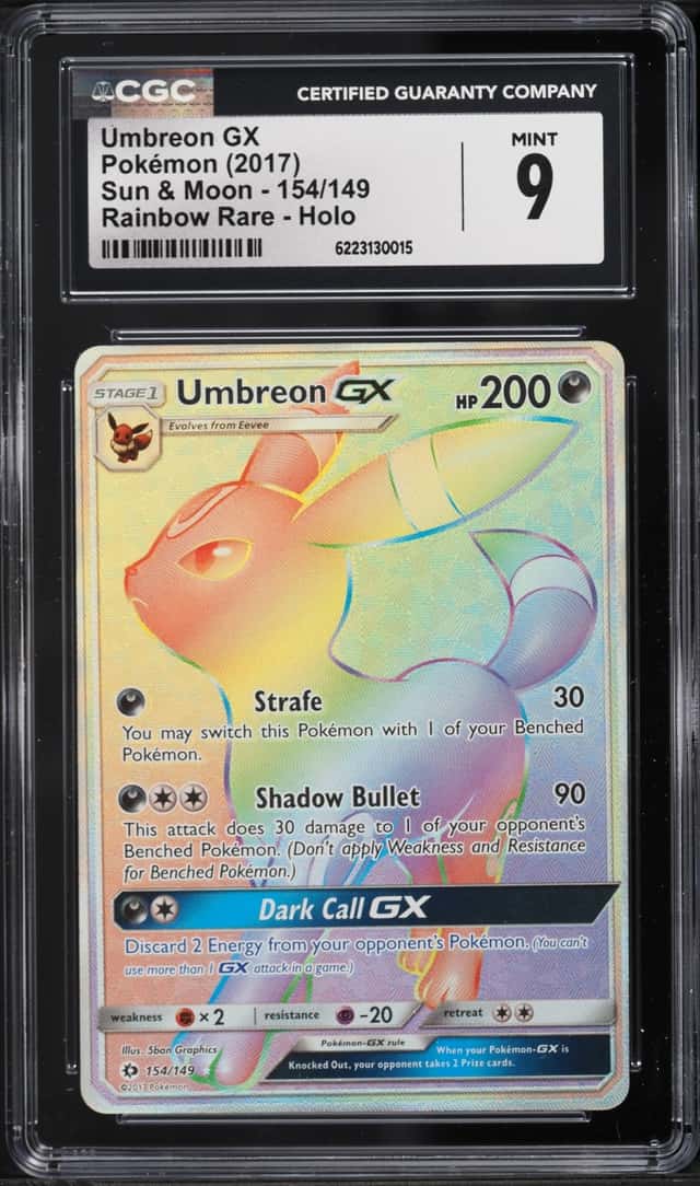 2017 Pokemon Sun & Moon Rainbow Rare Umbreon Gx #154 CGC 9 MINT