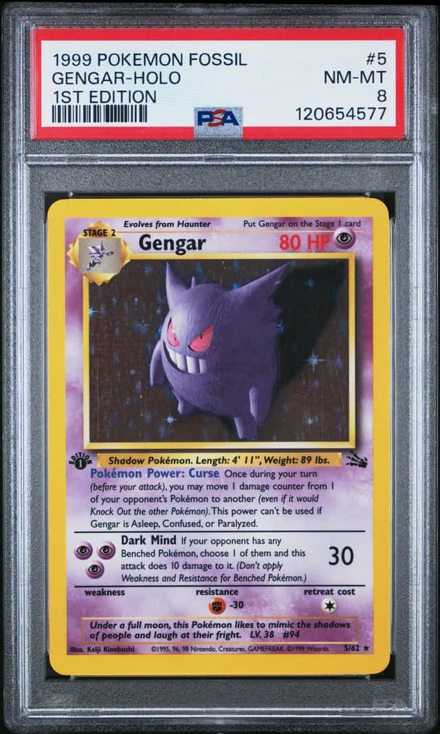 1999 POKEMON FOSSIL 1ST EDITION #5 GENGAR-HOLO PSA 8