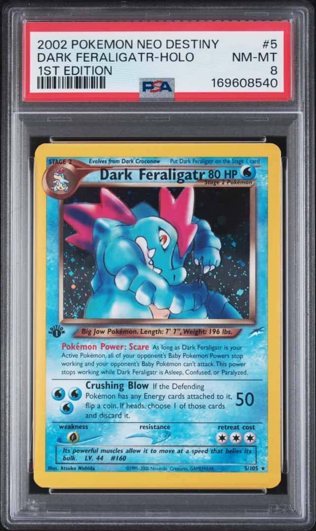 2002 POKEMON NEO DESTINY 1ST EDITION #5 DARK FERALIGATR-HOLO PSA 8