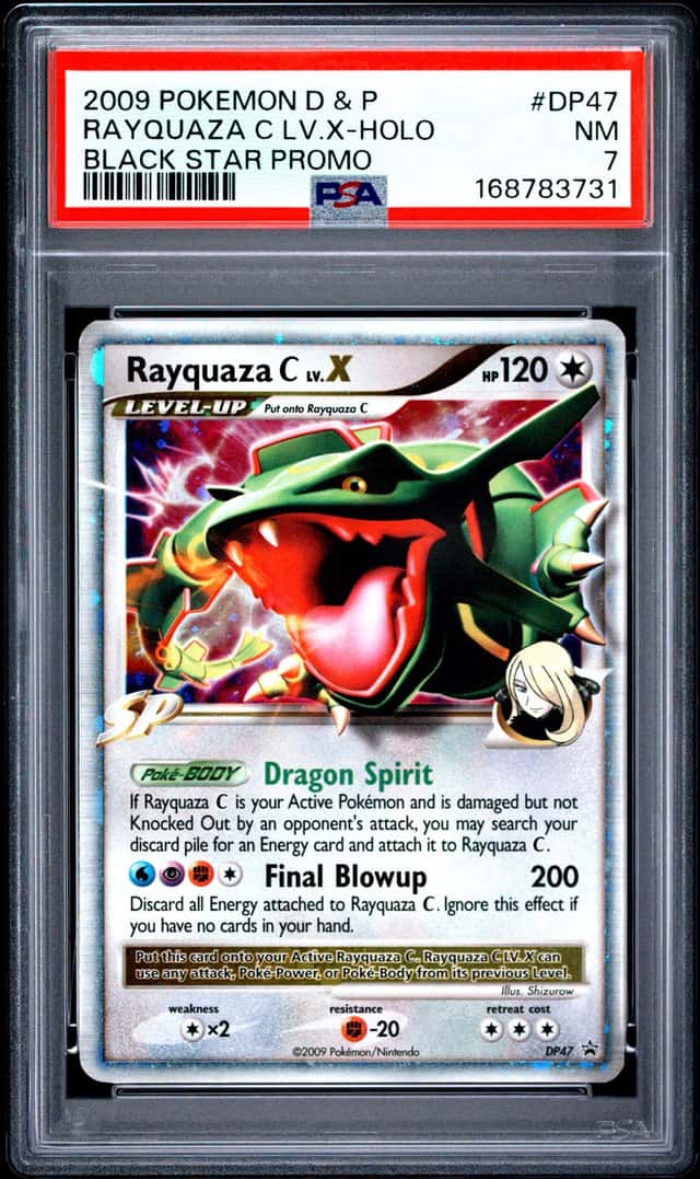 2009 POKEMON ENGLISH #DP47 RAYQUAZA C LV.X-HOLO BLACK STAR PROMO PSA7