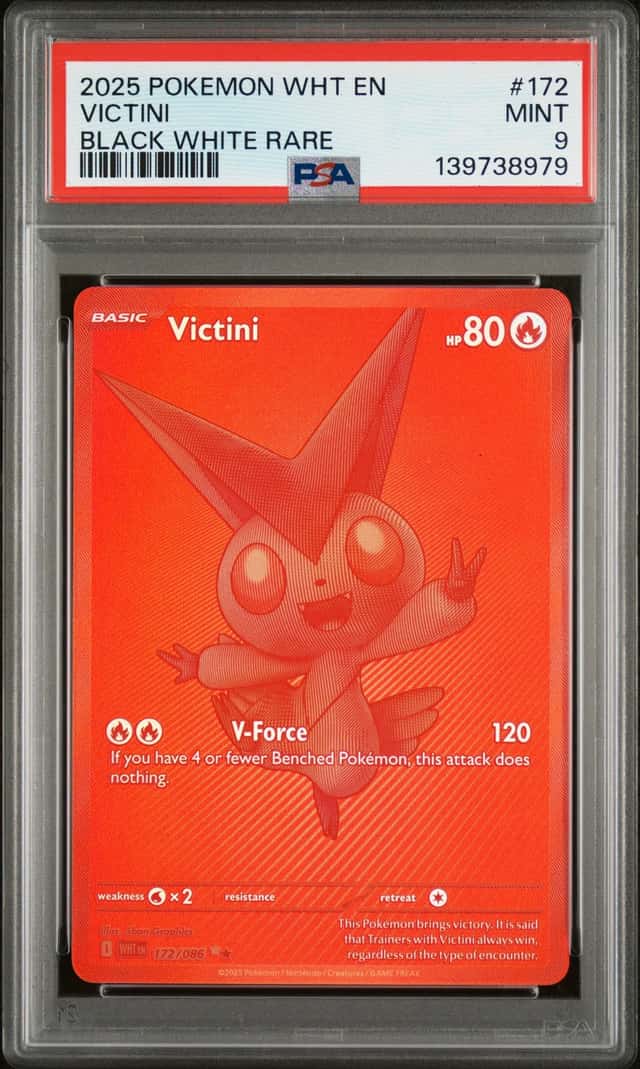 VICTINI PSA 9 2025 POKEMON WHITE FLARE #172/086 WHT EN BLACK AND WHITE RARE 8979