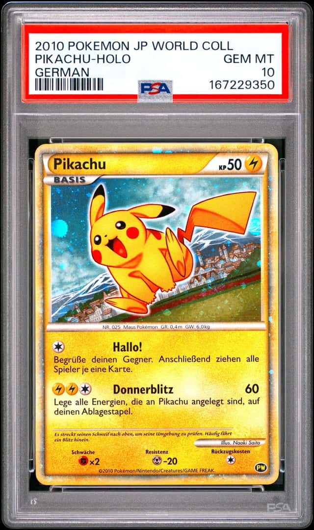 2010 POKEMON JAPANESE WORLD COLLECTION GERMAN PIKACHU-HOLO PSA 10