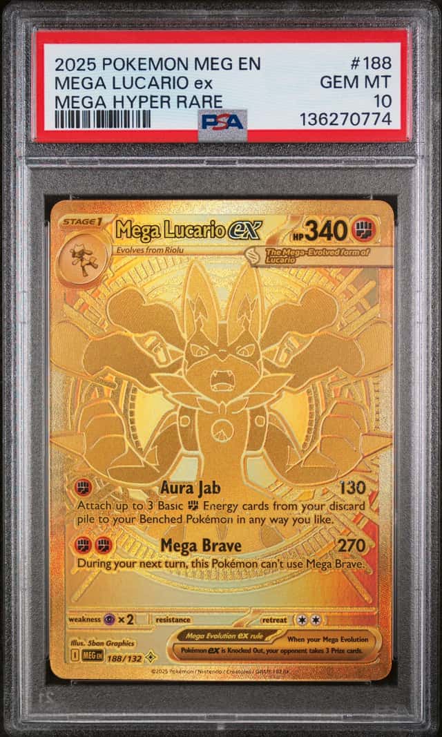 2025 Pokemon Mega Evolution Lucario ex Hyper Rare #188/132 PSA 10 GEM MINT